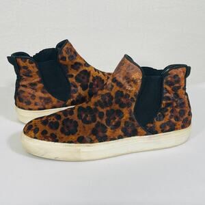 Zara Calf Hair Ankle Shoes Booties Womens 8.5 EU 39 Brown Leopard Cat Pull On